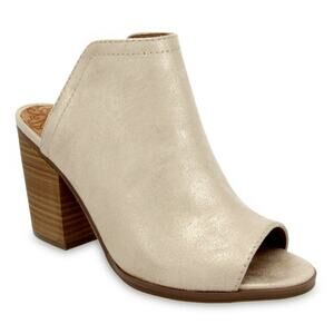Women's Cream Peep-Toe Block Heel Mules